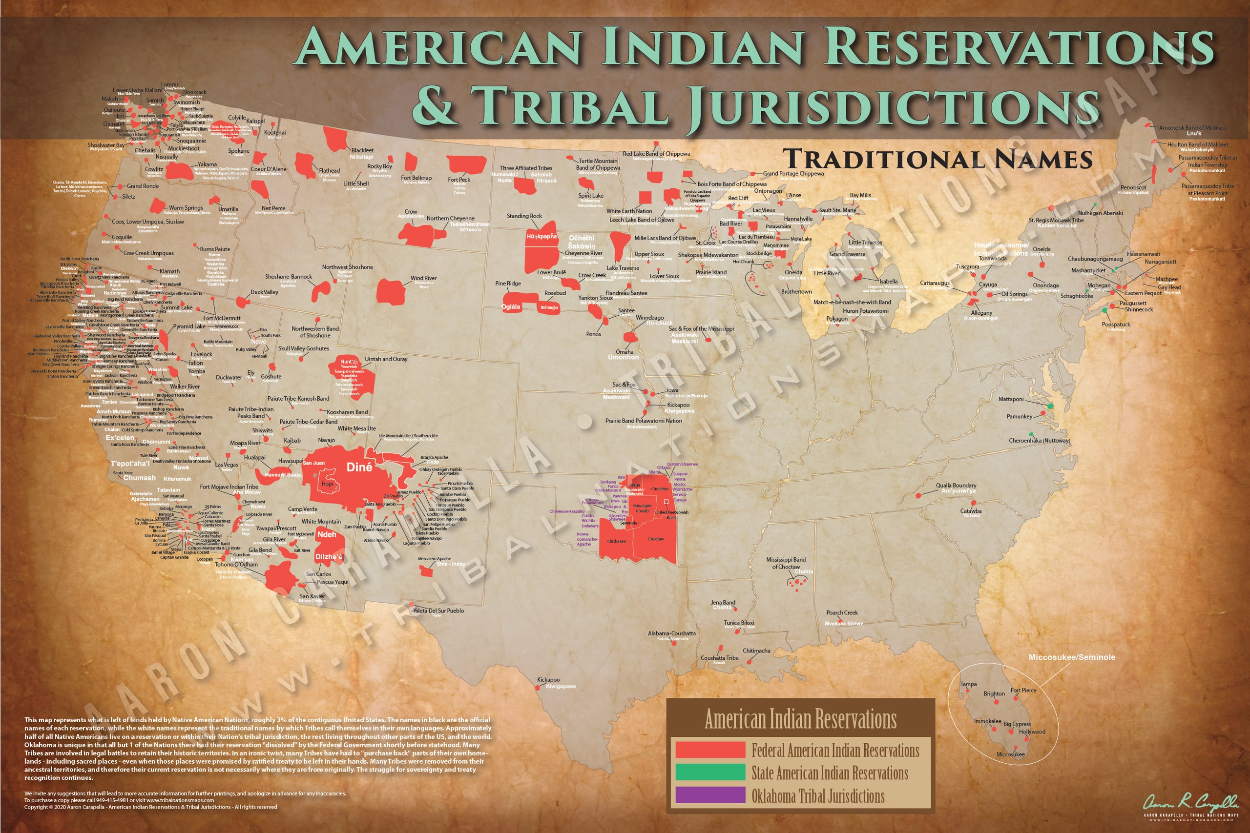 American Indian Reservations Map w/ Reservation Names Plus